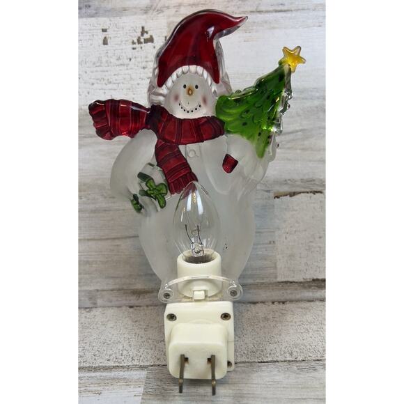 Snowman Night Light Holding Christmas Tree & Gift Works Great Unbranded - Picture 3 of 4